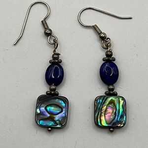 LAPIS, ABALONE, AND STERLING SILVER EARRINGS